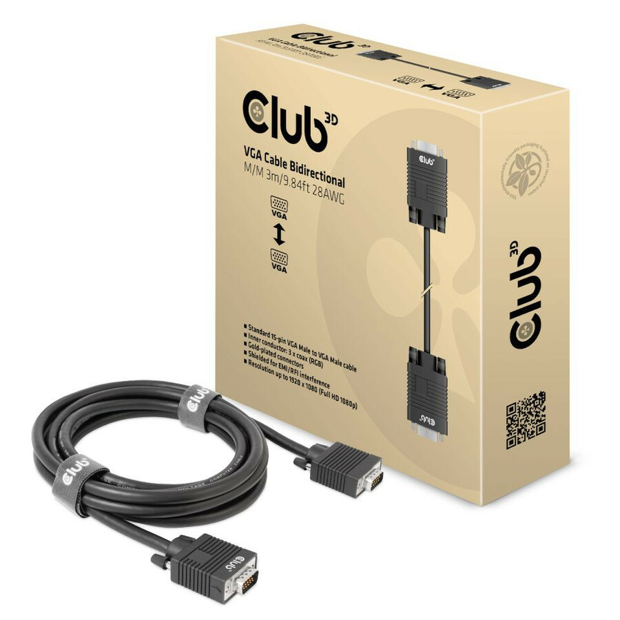 Club 3D VGA Cable Bidirectional M/M 3m/9.84ft 28AWG
