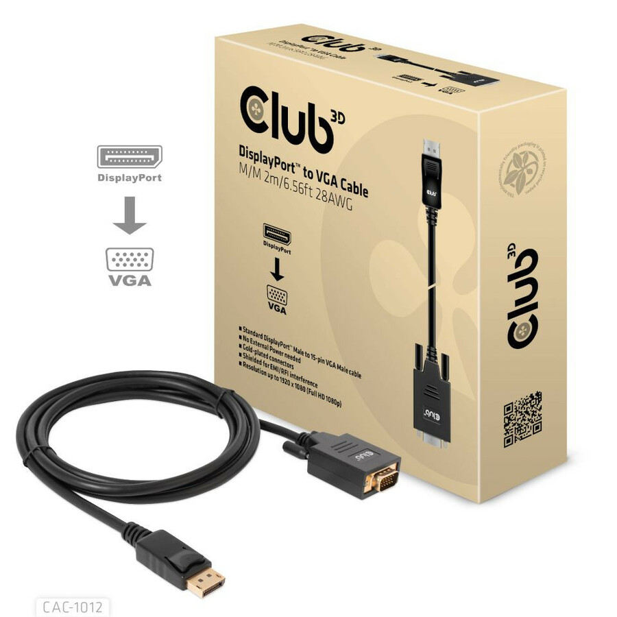 Club 3D DisplayPort to VGA Cable M/M 2m/6.56ft 28AWG