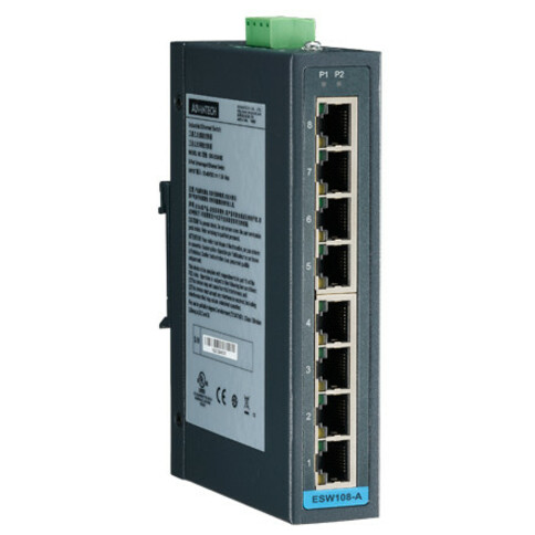 B+B SmartWorx 8FE Slim-type Unmanaged Industrial Ethernet Switch with Low Vac Power Input