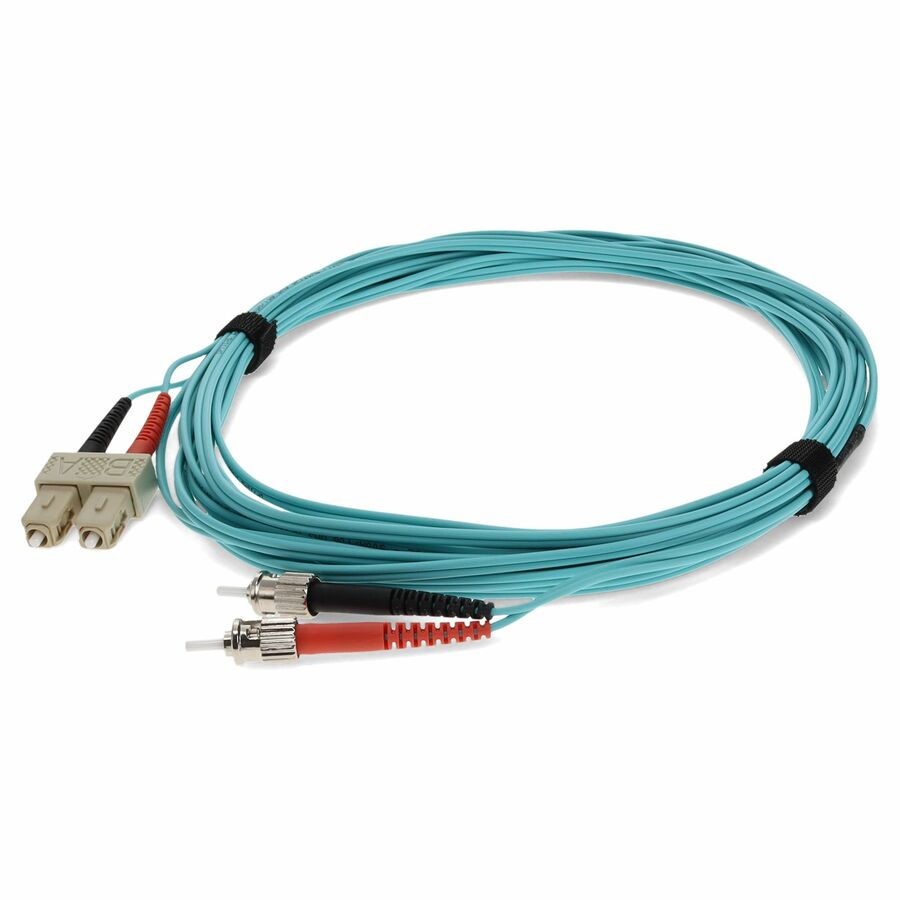 AddOn 0.5m ST to SC Aqua OM3 Duplex OFNR (Riser-Rated) Fiber Patch Cable