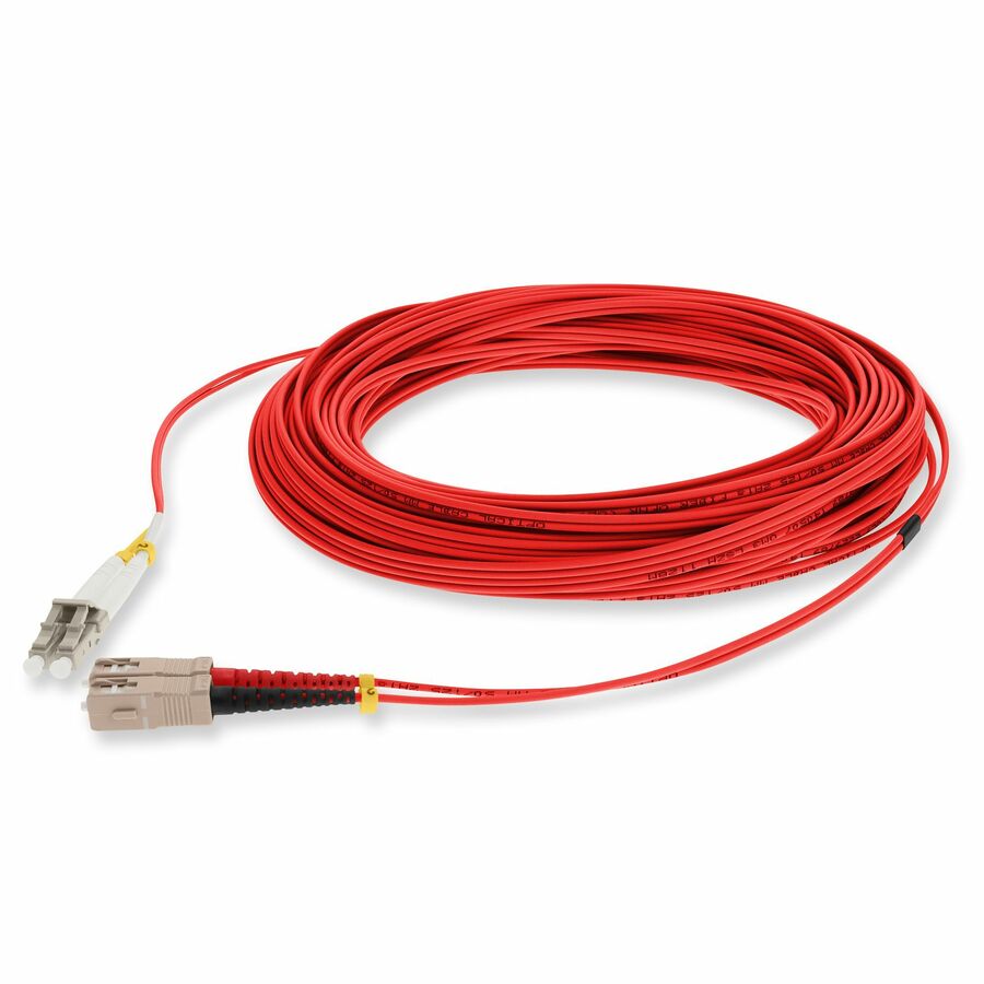 AddOn 15m SC to LC Red OM4 Duplex OFNR (Riser-Rated) Fiber Patch Cable