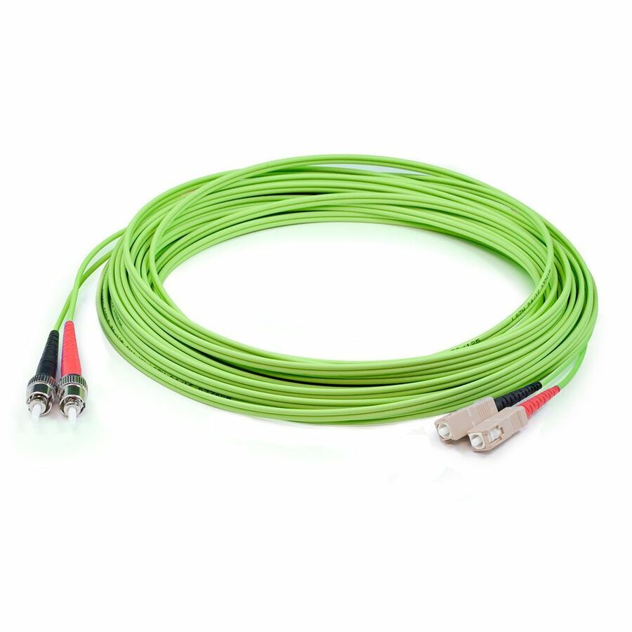 AddOn 1m ST to SC Lime Green OM5 Duplex OFNR (Riser-Rated) Fiber Patch Cable