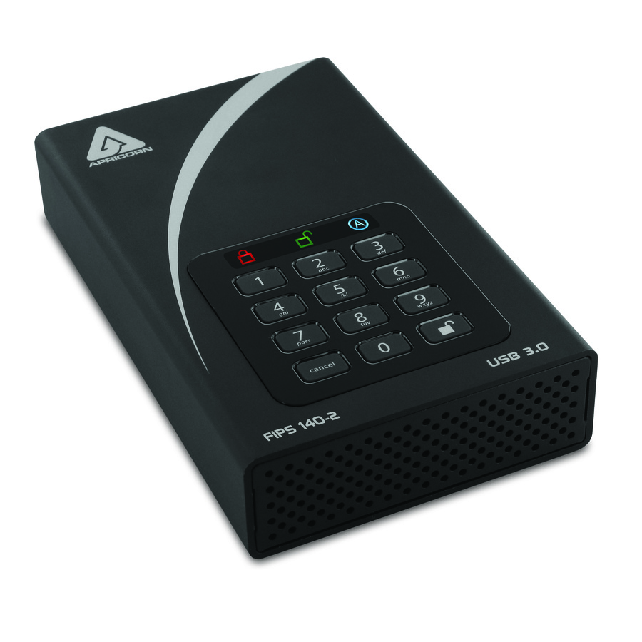 Apricorn Aegis Padlock DT FIPS ADT-3PL256F-12TB 12 TB Desktop Hard Drive - External - Black - TAA Compliant