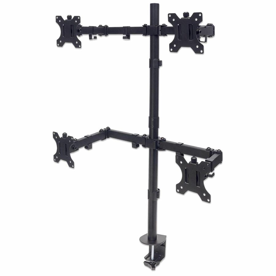 Quad Desk Mount for TV & Monitors, For screens 10" to 27" , Stand or Clamp Assembly, VESA compatability: 75x75 and 100x100mm - check the dimensions of the four mounting holes on back of screen to ensure it fits, Max 8kg (each), Black, Bracket