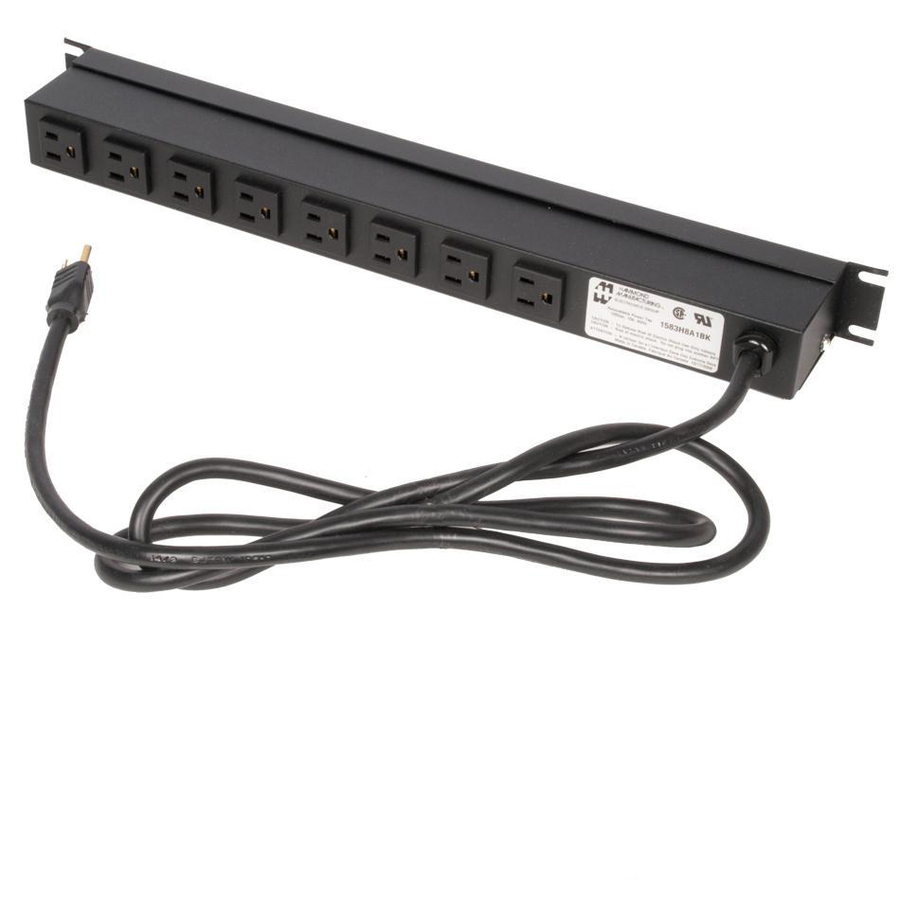 Rack Solutions 15A Horizontal Rackmount Power Strip with 8 Rear Outlets (15ft Cord)