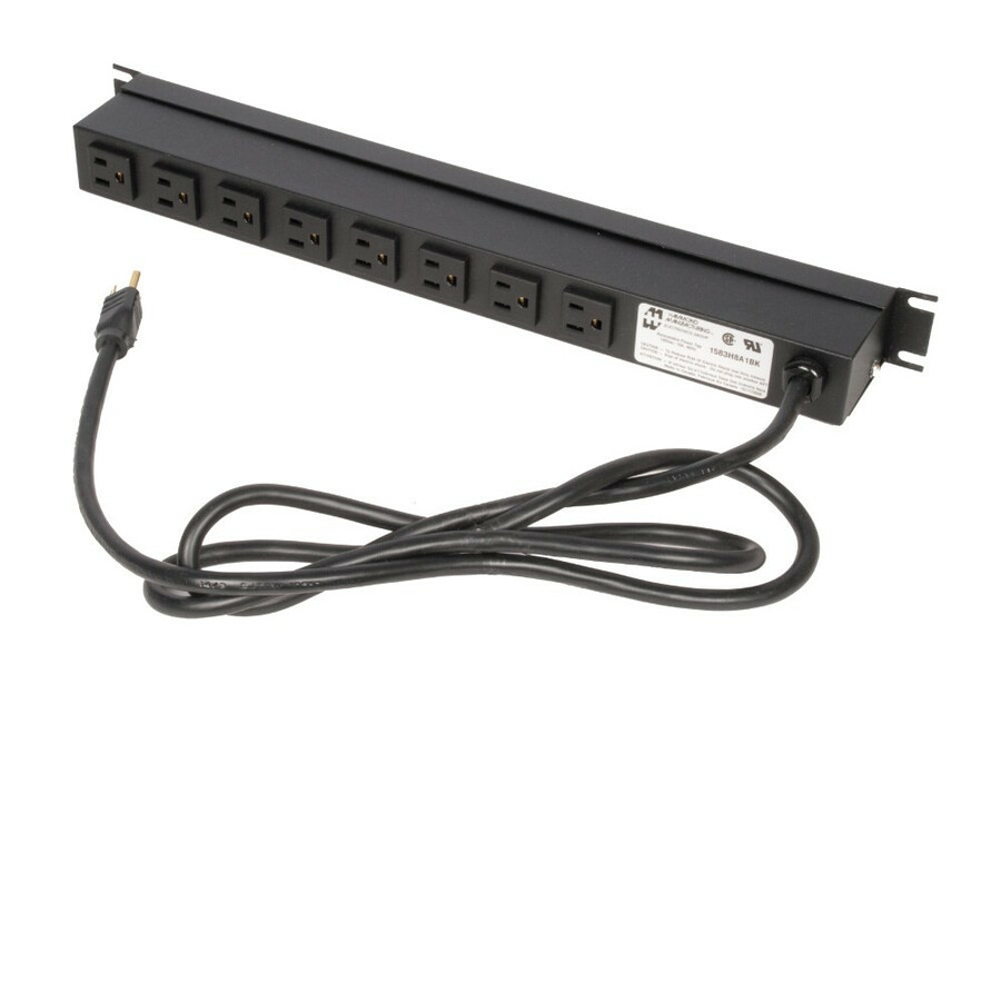 Rack Solutions 15A Horizontal Rackmount Power Strip with 8 Rear Outlets (6ft Cord)