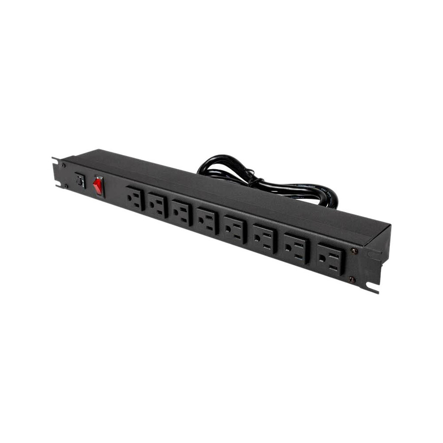 Rack Solutions 15A Horizontal Rackmount Power Strip with 8 Front Outlets (15ft Cord)