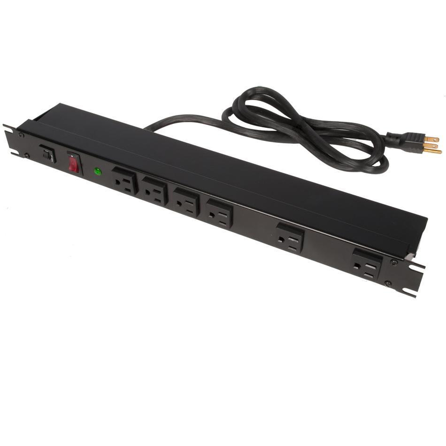 Rack Solutions 15A Horizontal Rackmount Power Strip with Surge Protection and 6 Rear Outlets (15ft Cord)