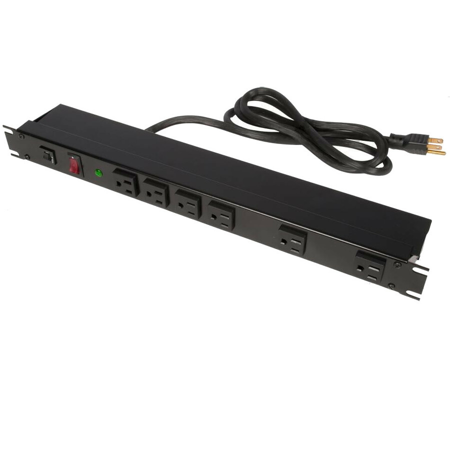Rack Solutions 15A Horizontal Rackmount Power Strip with Surge Protection and 6 Front Outlets (15ft Cord)