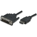 HDMI to DVI-D 24+1 Cable, 1m, Male to Male, Black, Dual Link, Compatible with DVD-D, Lifetime Warranty, Equivalent to HDDVIMM1M