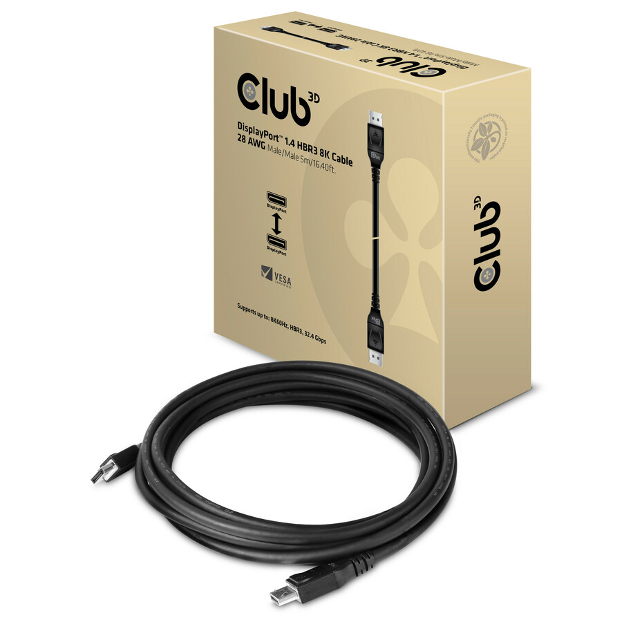 Club 3D DisplayPort 1.4 HBR3 8K Cable Male/Male 5M / 16.40ft.