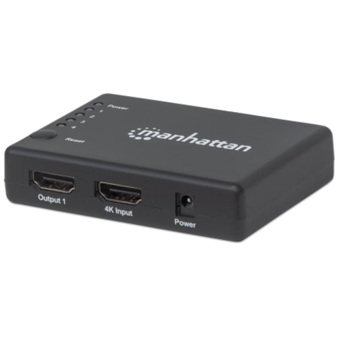 HDMI Splitter 4-Port (Compact), 4K@30Hz, Displays output from x1 HDMI source to x4 HD displays (same output to four displays), AC Powered (cable 0.7m), Black, Three Year Warranty