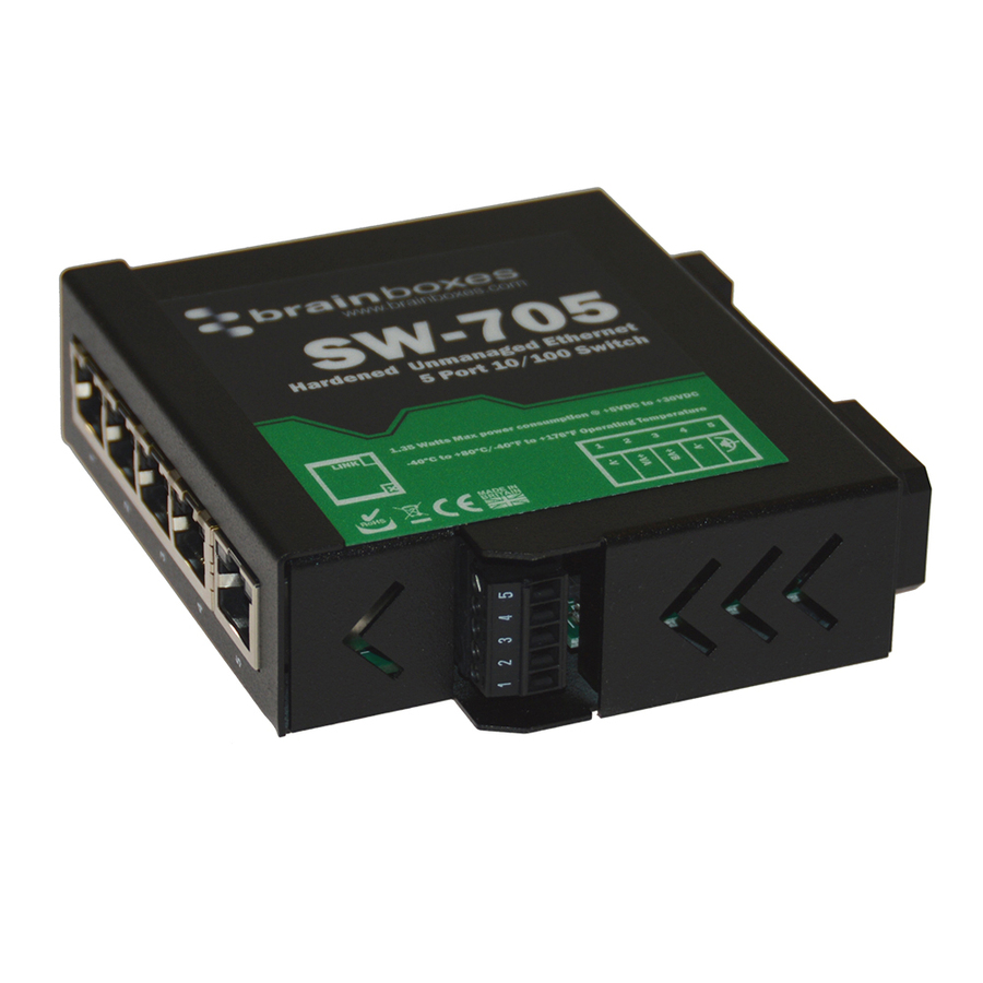 Brainboxes Industrial Hardened Ethernet 5 Port Switch DIN Rail Mountable