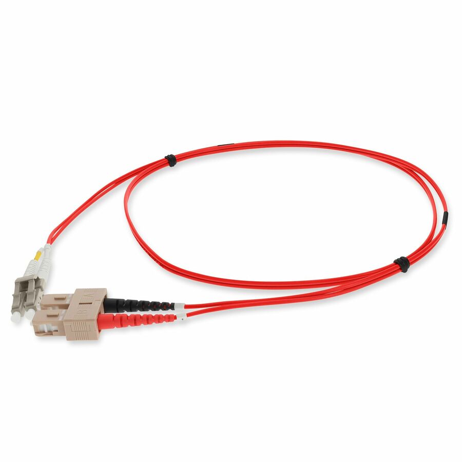 AddOn 2m SC to LC Red OM4 Duplex OFNP (Plenum-Rated) Fiber Patch Cable