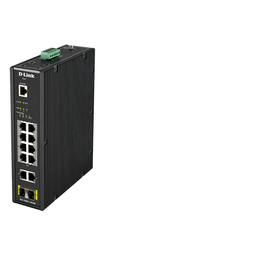 D-Link 12-Port Gigabit Smart Managed Industrial PoE Switch-Wide Temp-240W PoE Budget