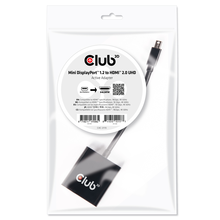 Club 3D Mini DisplayPort™ 1.2 to HDMI™ 2.0 UHD Active Adapter