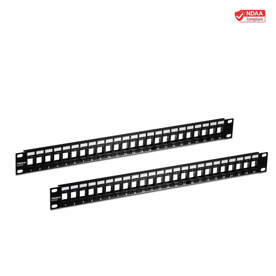 TRENDnet 24-Port Blank Keystone 1U Patch Panels, TC-KP24/2, 1U 19" Metal Rackmount Housing, Recommended with TC-K25C6 & TC-K50C6 Cat6 Keystone Jacks (Sold Separately), NDAA Compliant, Black