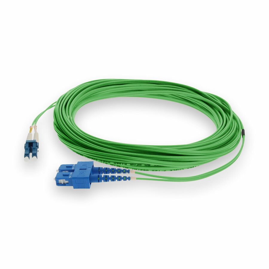 AddOn 30m SC to LC Green OS2 Duplex OFNR (Riser-Rated) TAA SMF Fiber Patch Cable