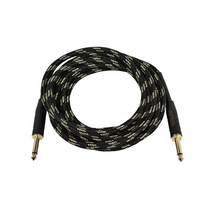 Monoprice 20ft Cloth Series 1/4 inch TS Male 20AWG Instrument Cable - Black & Gold