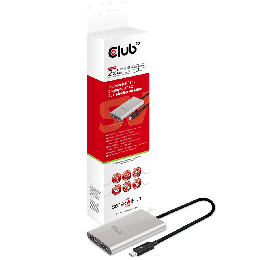 Club 3D SenseVision Thunderbolt™ 3 to Dual Displayport™ 1.2 Adapter