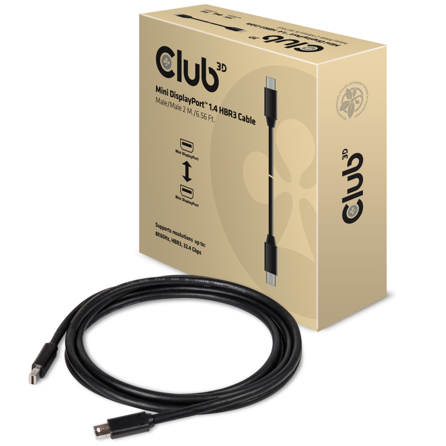 Club 3D MiniDisplayPort 1.4 HBR3 Cable M/M 2m/6.56 Ft.