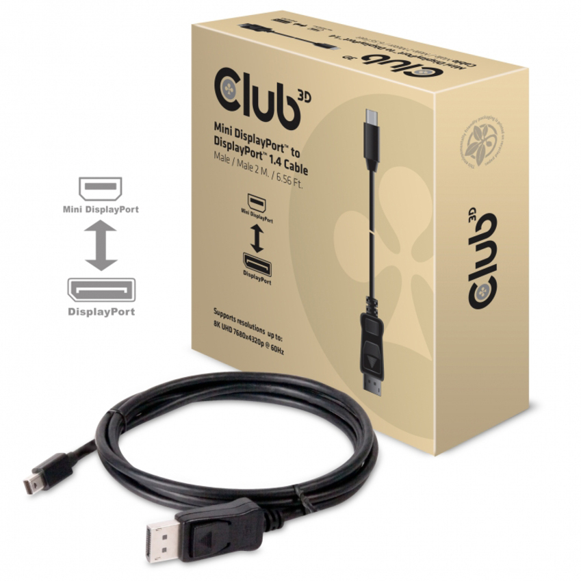 Club 3D MiniDisplayPort to DisplayPort 1.4 HBR3 Cable M/M 2m/6.56feet
