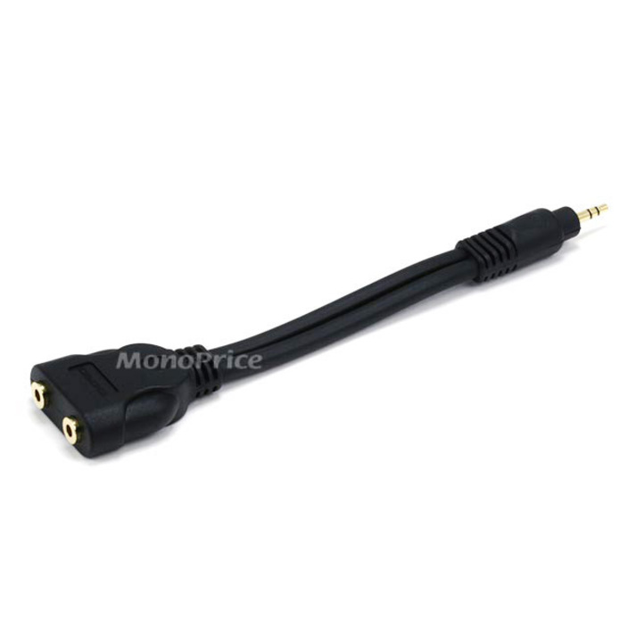 Monoprice 7inch Premium 3.5mm Stereo Male to (2) 3.5mm Stereo Female (Gold Plated) - Black