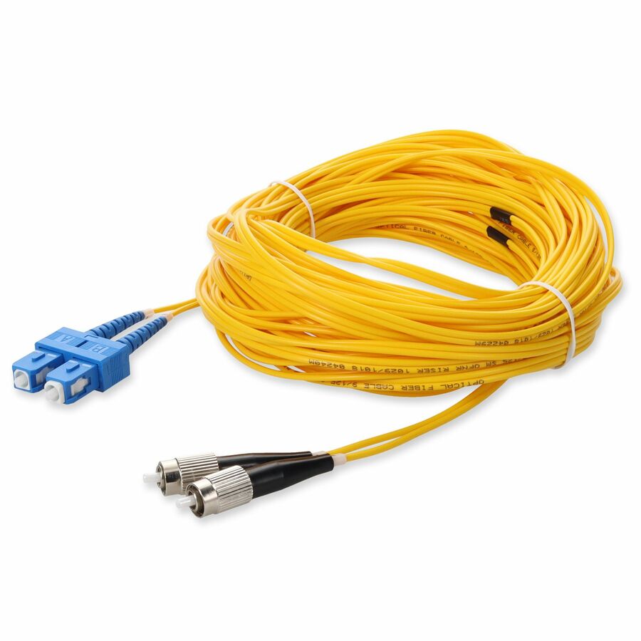 AddOn 13m SC to FC Yellow OS2 Duplex OFNR (Riser-Rated) SMF Fiber Patch Cable