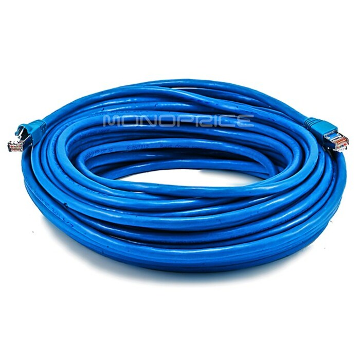 Monoprice 75FT 24AWG Cat6A 500MHz STP Ethernet Bare Copper Network Cable - Blue