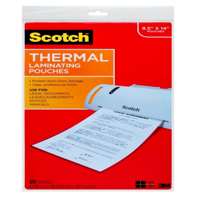 Scotch Thermal Laminating Pouches, 8-1/2" x 14" , Clear, Pack Of 20 Sheets, TP3855-20