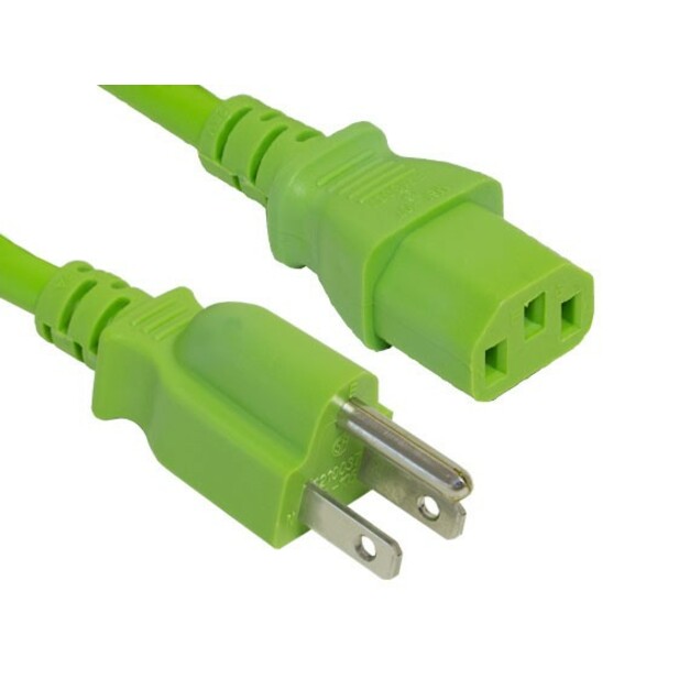 ENET 5-15P to C13 3ft Green External Power Cord / Cable NEMA 5-15P to IEC-320 C13 10A 18AWG 3'