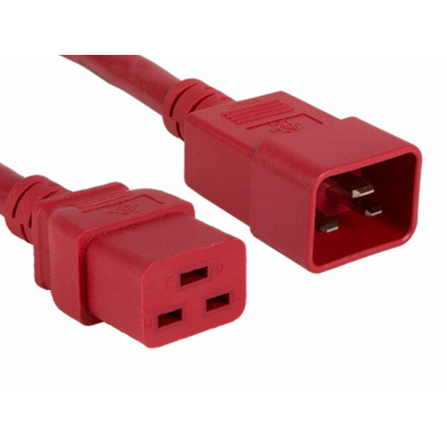 ENET C19 to C20 3ft Red Power Cord Extension 250V 12 AWG 20A NEMA IEC-320 C19 to IEC-320 C20 Red 3'