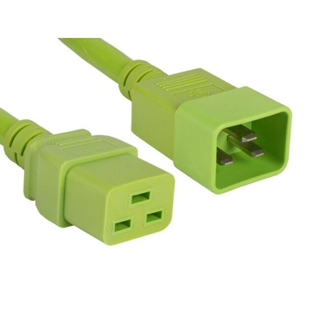 ENET C19 to C20 10ft Green Power Cord Extension 250V 12 AWG 20A NEMA IEC-320 C19 to IEC-320 C20 Green 10'