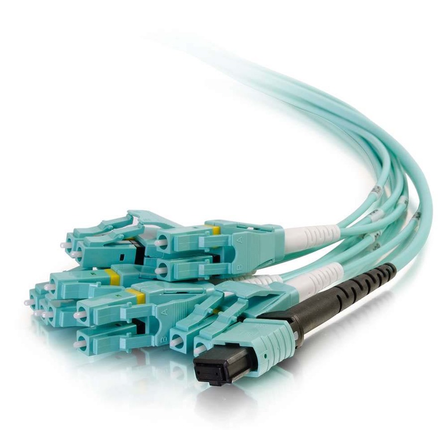 C2G 2m MPO to 6 Duplex LC Fiber Breakout Cable OM3 Riser Rated (OFNR) - Aqua