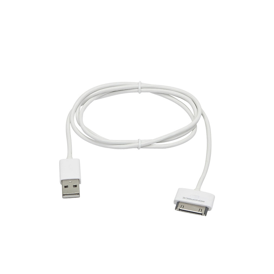 Monoprice 3ft SlimFit USB Sync Cable for all 30-pin iPad, iPhone, and iPod - White
