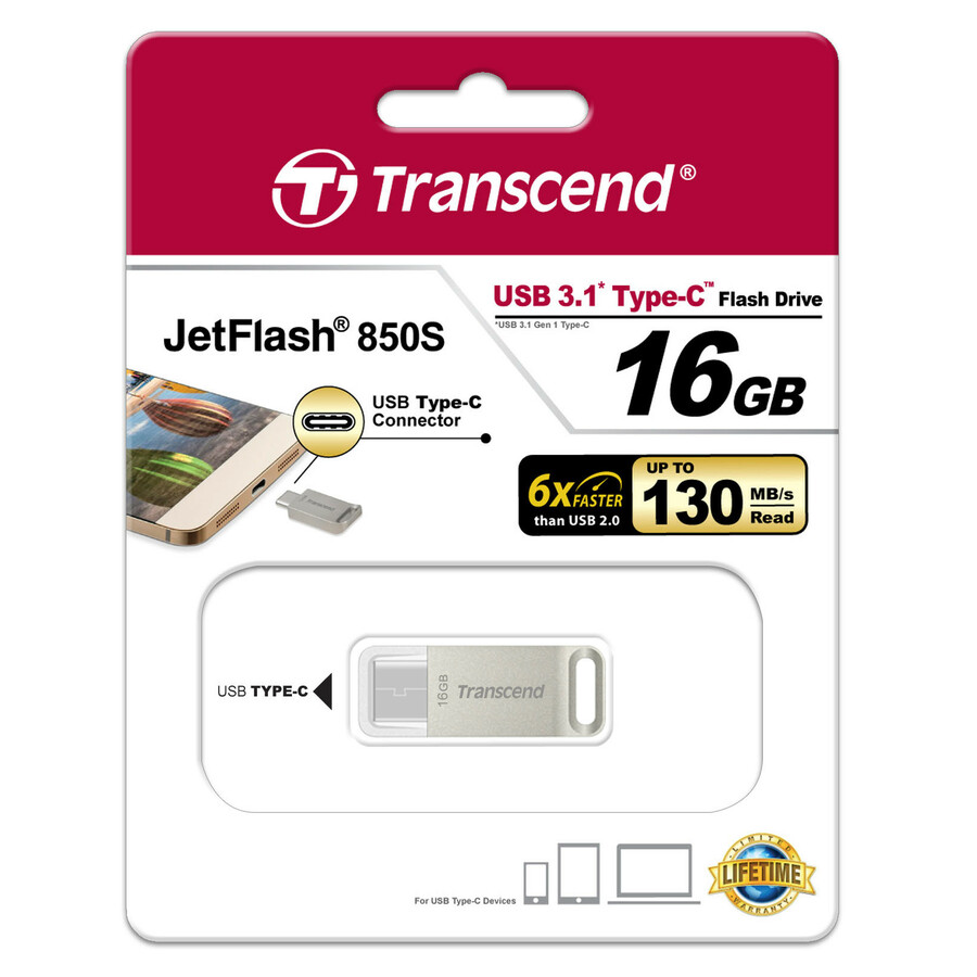 Transcend 16GB JetFlash 850 USB 3.1 On-The-Go Flash Drive