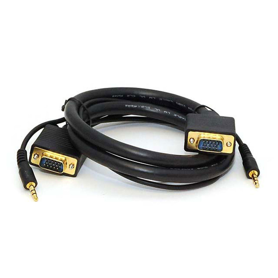 Monoprice 3ft Super VGA HD15 M/M Cable w/ Stereo Audio and Triple Shielding (Gold Plated)