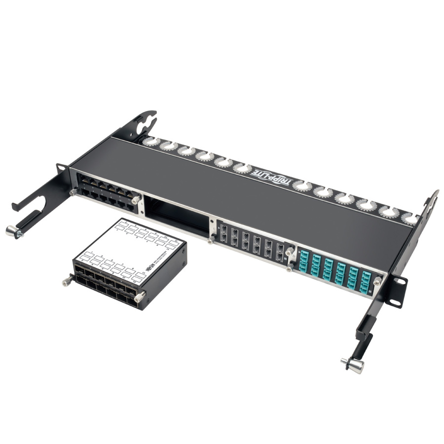 Tripp Lite by Eaton 12-Port SFP+ 10GbE Pass-through Cassette with six QSFP+ to 4xSFP+ Breakout Cables