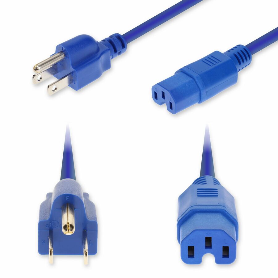 AddOn 6ft NEMA 5-15P Male to C15 Female Standard Commercial 14 AWG 125V at 15A PVC SJT (Service Junior Thermoplastic) Blue Power Cable