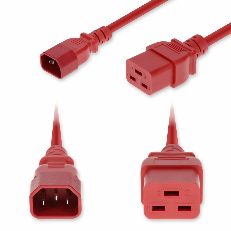 AddOn 3ft C14 Male to C19 Female Standard Commercial 14 AWG 250V at 15A PVC SJT (Service Junior Thermoplastic) Red Power Cable