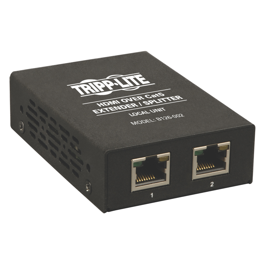 Tripp Lite by Eaton 2-Port HDMI over Cat5/6 Extender/Splitter, Box-Style Transmitter, Video/Audio, 1080/60p up to 150ft, Intl Power Supply