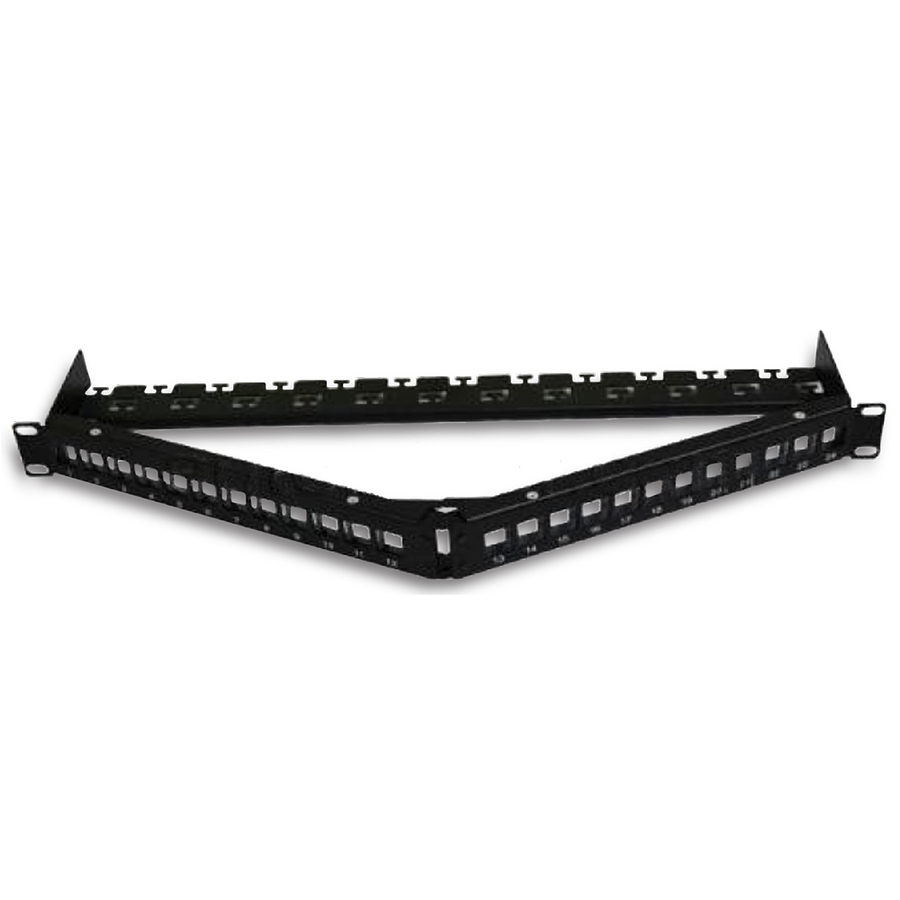 AddOn 19-inch 1U CAT6A 24-Port Angled Patch Panel with Removable tool-less Keystone Sections