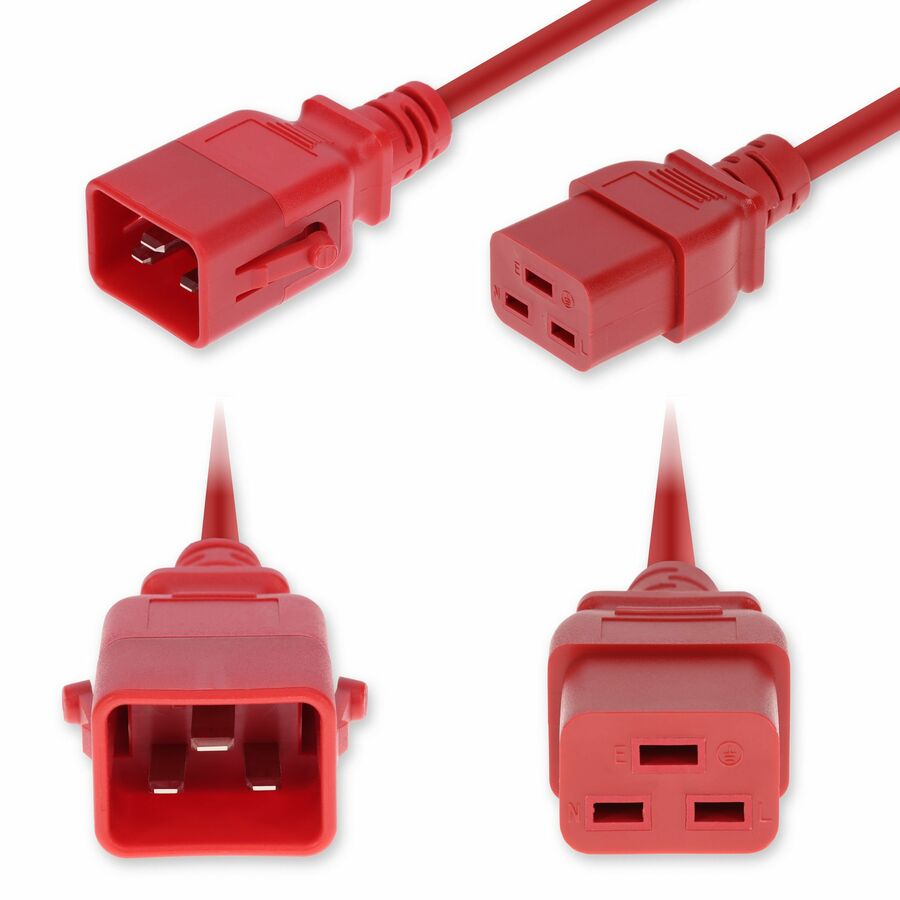 AddOn 5ft C20 Male to C19 Female P-Lock Compatible Industrial Grade 12 AWG 250V at 20A PVC SJT (Service Junior Thermoplastic) Red Power Cable