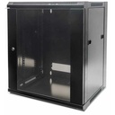 19" Network Cabinet - Wall Mount (Standard), 6U, 450mm Deep, Black, Flatpack, Max 60kg, Suitable also for use on desk or floor, Usable Depth 270mm to 350mm, Metal & Glass Door, Back Panel, Removeable Sides,Parts for wall installation not included