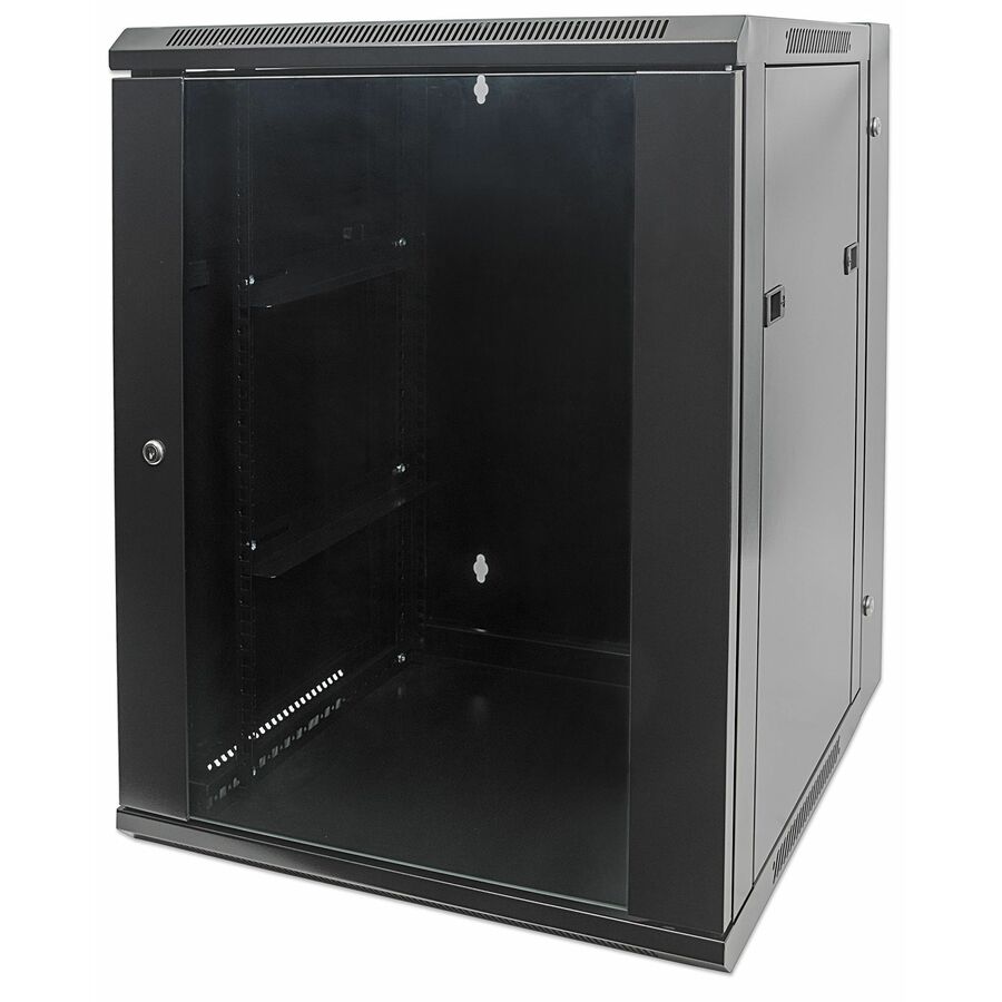 19" Network Cabinet - Wall Mount (Double Section Hinged Swing Out), 15U, 550mm Deep, Black, Assembled, Max 30kg, Swings out for access to back of cabinet when installed on wall, 19" ,Usable Depth 425mm, Parts for wall installation not included