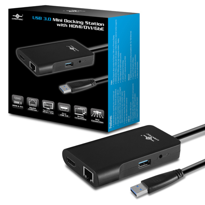 Vantec USB 3.0 Mini Docking Station with HDMI/DVI/GbE