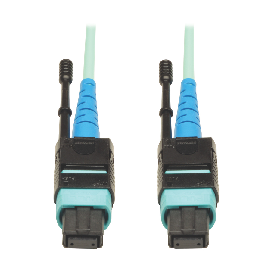 Eaton Tripp Lite Series MTP/MPO Patch Cable with Push/Pull Tab Connectors, 100GBASE-SR10, CXP, 24 Fiber, 100Gb OM3 Plenum-rated - Aqua, 3M (10 ft.)