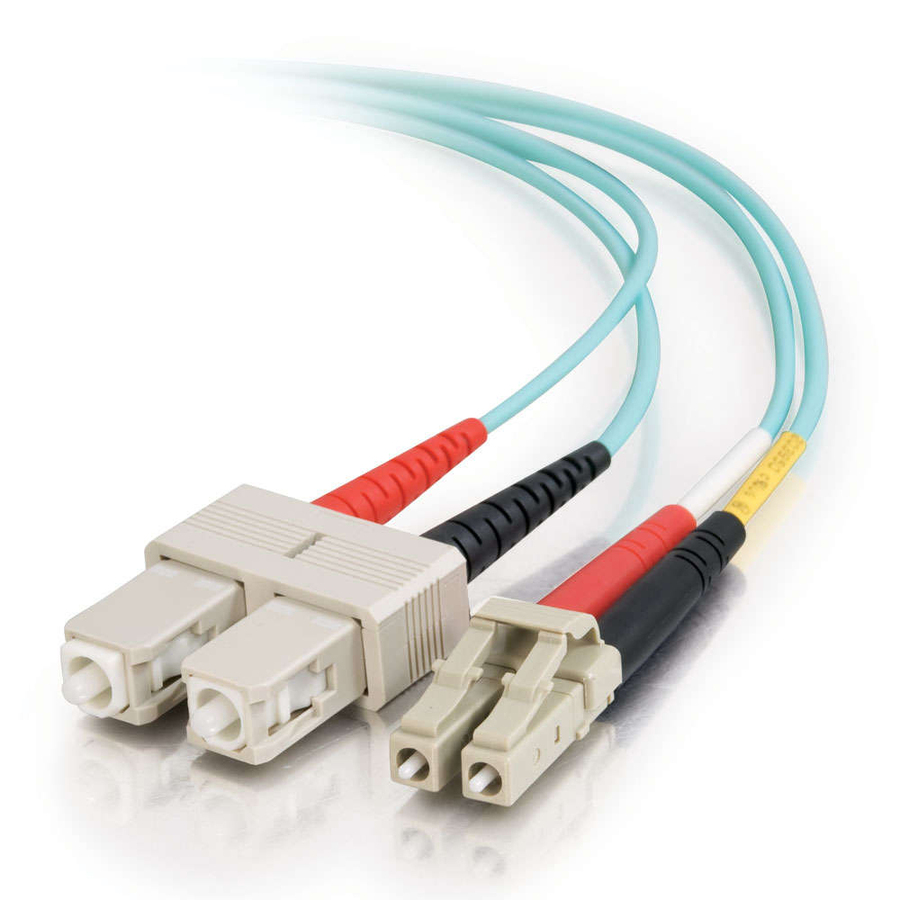 C2G 6m LC-SC 10Gb 50/125 Duplex Multimode OM3 Fiber Cable - Aqua - 20ft