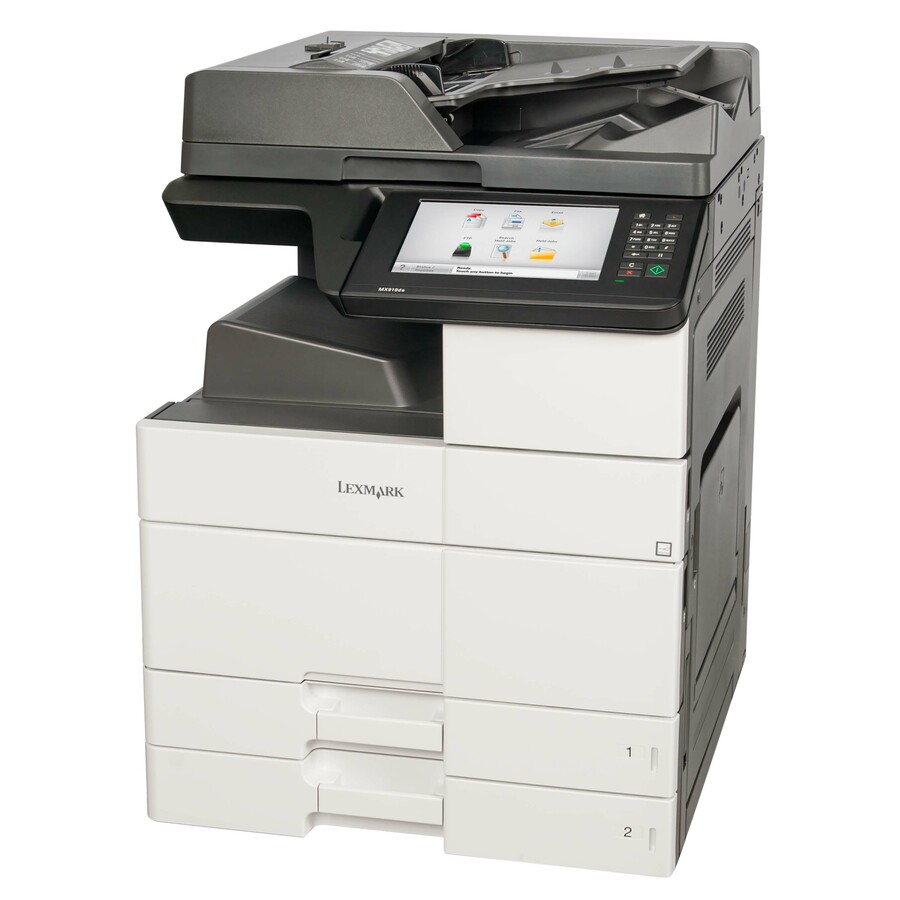 Lexmark MX MX910DE Laser Multifunction Printer-Monochrome-Copier/Fax/Scanner-45 ppm Mono Print-1200x1200 Print-Automatic Duplex Print-200000 Pages Monthly-1150 sheets Input-Color Scanner-600 Optical Scan-Monochrome Fax-Gigabit Ethernet Ethernet