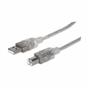 Manhattan Hi-Speed USB 2.0 A Male to B Male Device Cable, 16', Translucent Silver